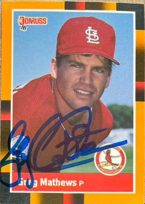 Greg Mathews Signed 1988 Donruss Baseball's Best Baseball Card - St Louis Cardinals