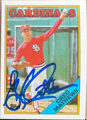 Greg Mathews Signed 1988 Topps Baseball Card - St Louis Cardinals