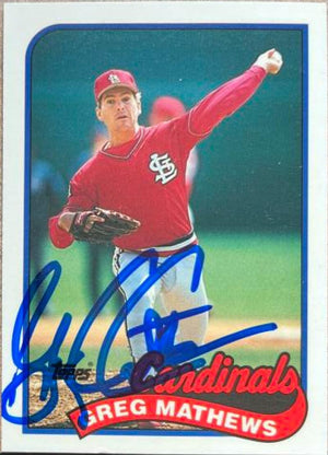 Greg Mathews Signed 1989 Topps Tiffany Baseball Card - St Louis Cardinals