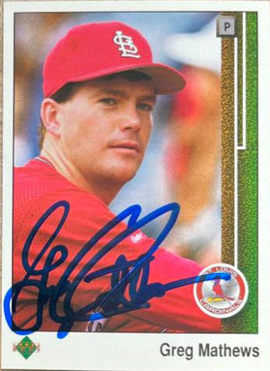 Greg Mathews Signed 1989 Upper Deck Baseball Card - St Louis Cardinals