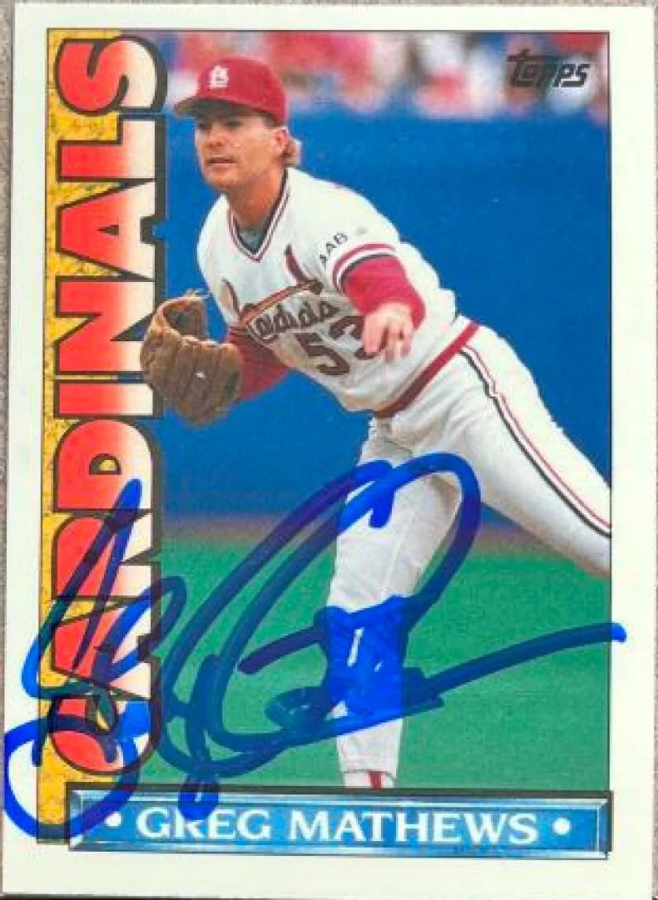 Greg Mathews Signed 1990 Topps TV Baseball Card - St Louis Cardinals