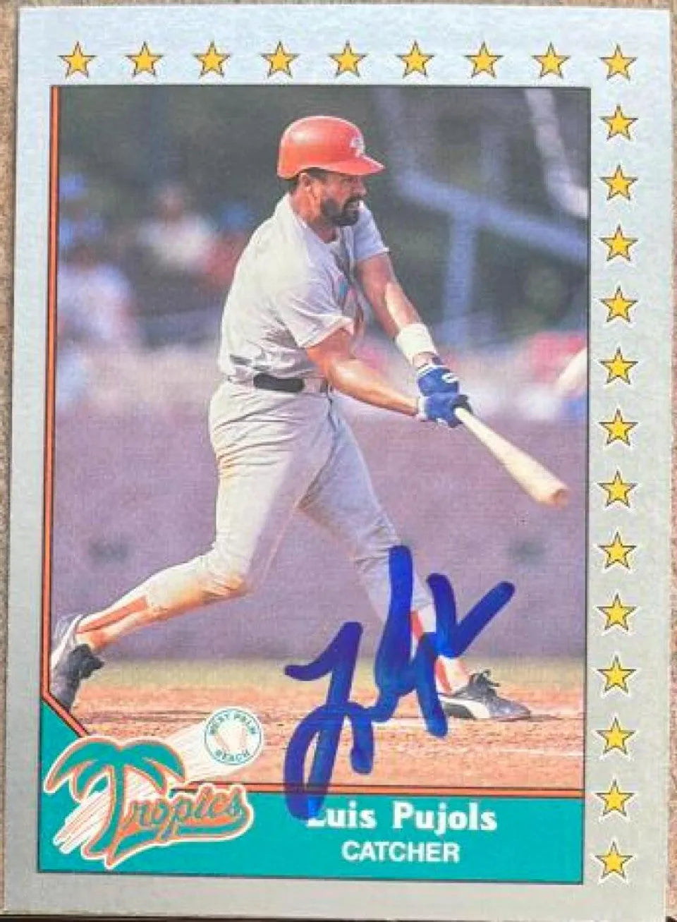 Luis Pujols Signed 1990 Pacific Senior League Baseball Card