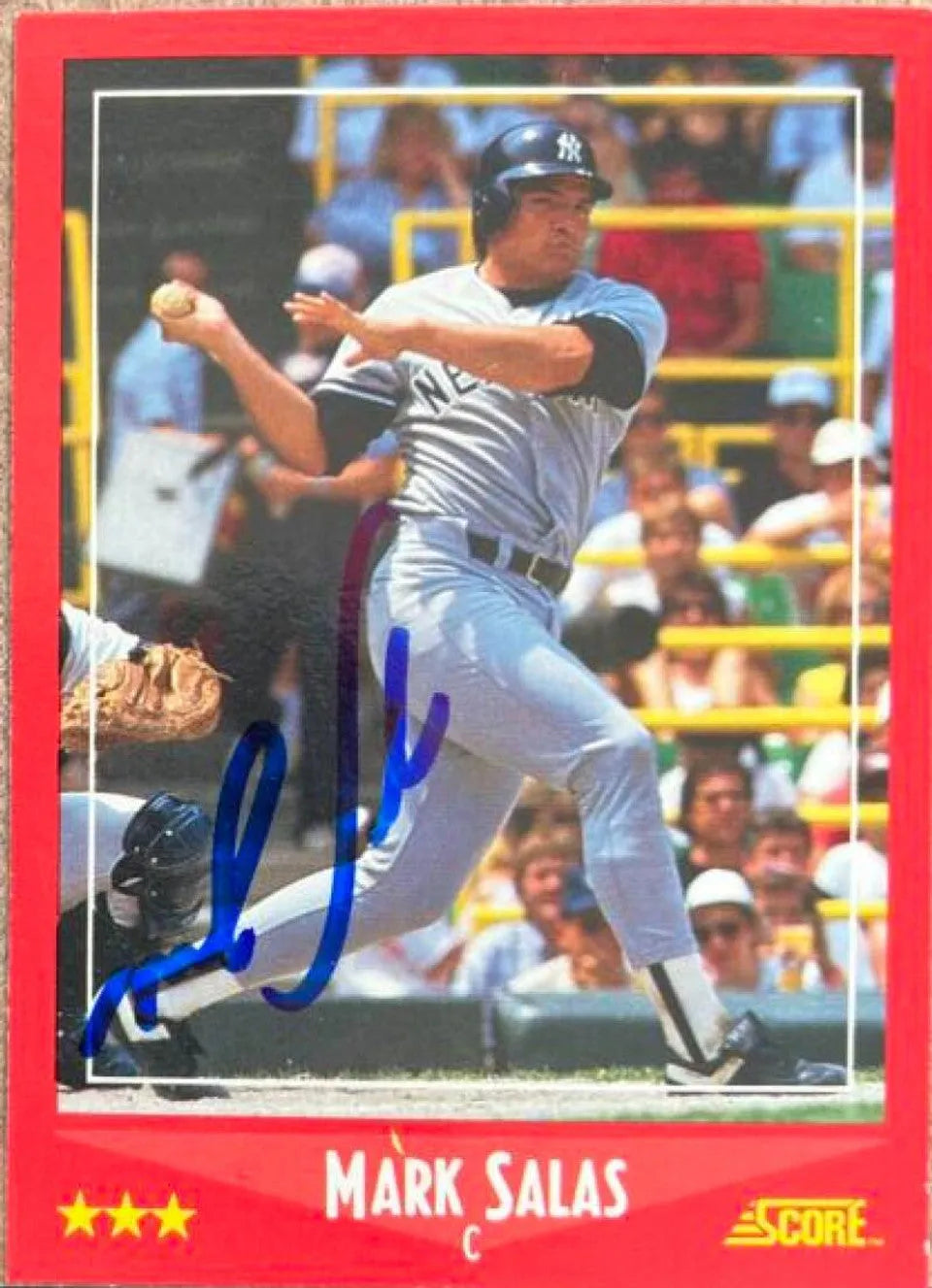 Mark Salas Signed 1988 Score Baseball Card - New York Yankees