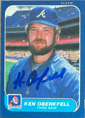 ケン・オーバークフェル直筆サイン入り 1986 年 Fleer ベースボールカード - アトランタ ブレーブス