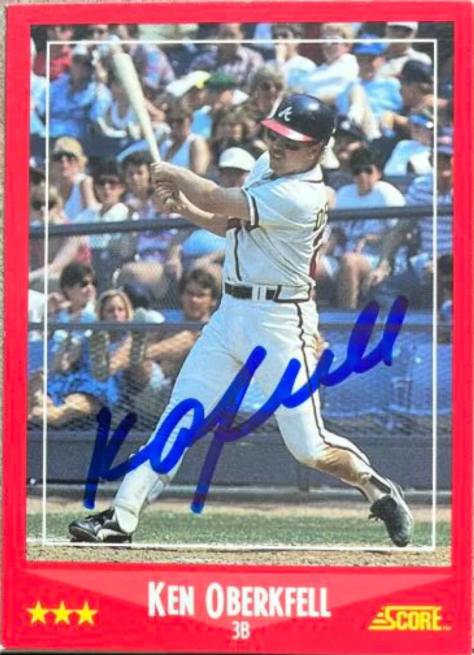 Ken Oberkfell Signed 1988 Score Baseball Card - Atlanta Braves