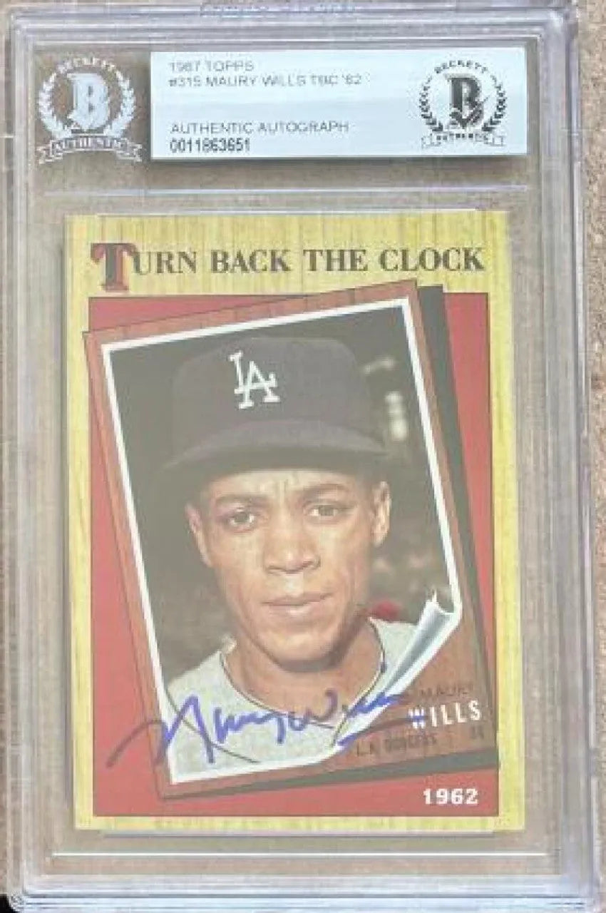 Maury Wills Signed 1987 Topps Baseball Card - Los Angeles Dodgers - BGS