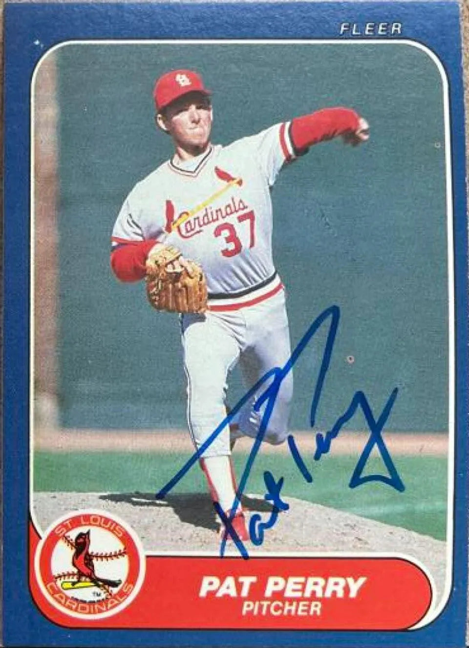 Pat Perry Signed 1986 Fleer Update Baseball Card - St Louis Cardinals