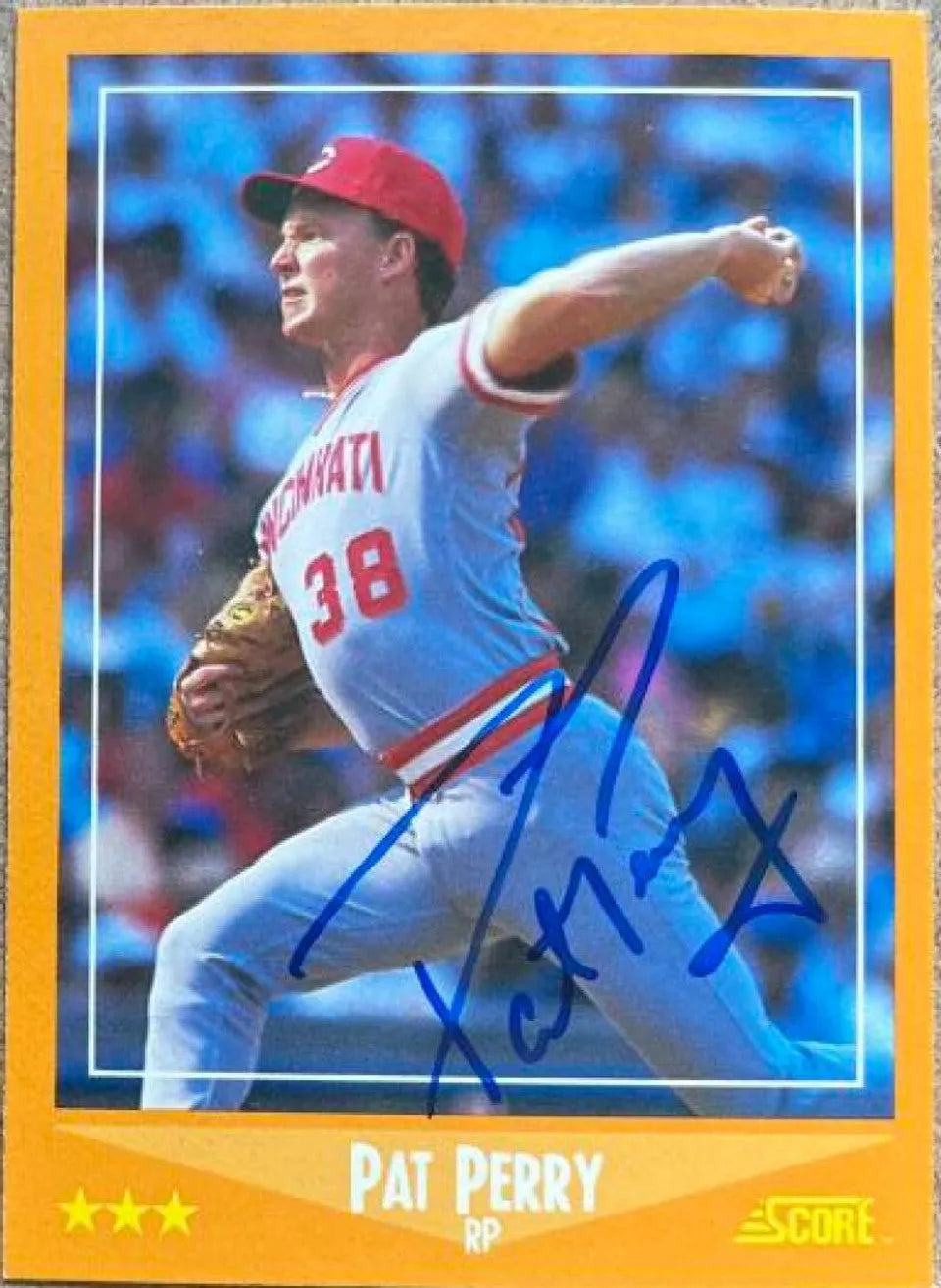 Pat Perry Signed 1988 Score Baseball Card - Cincinnati Reds