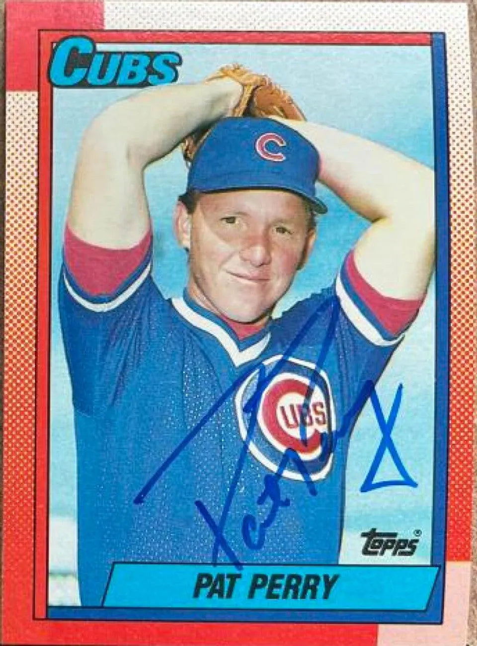 パット・ペリー直筆サイン入り 1990 Topps ベースボールカード - シカゴ・カブス