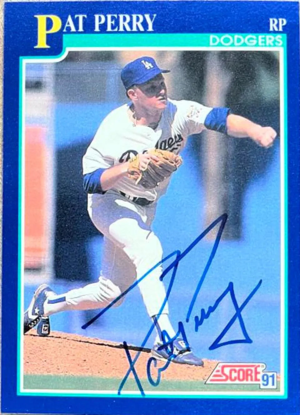 Pat Perry Signed 1991 Score Baseball Card - Los Angeles Dodgers