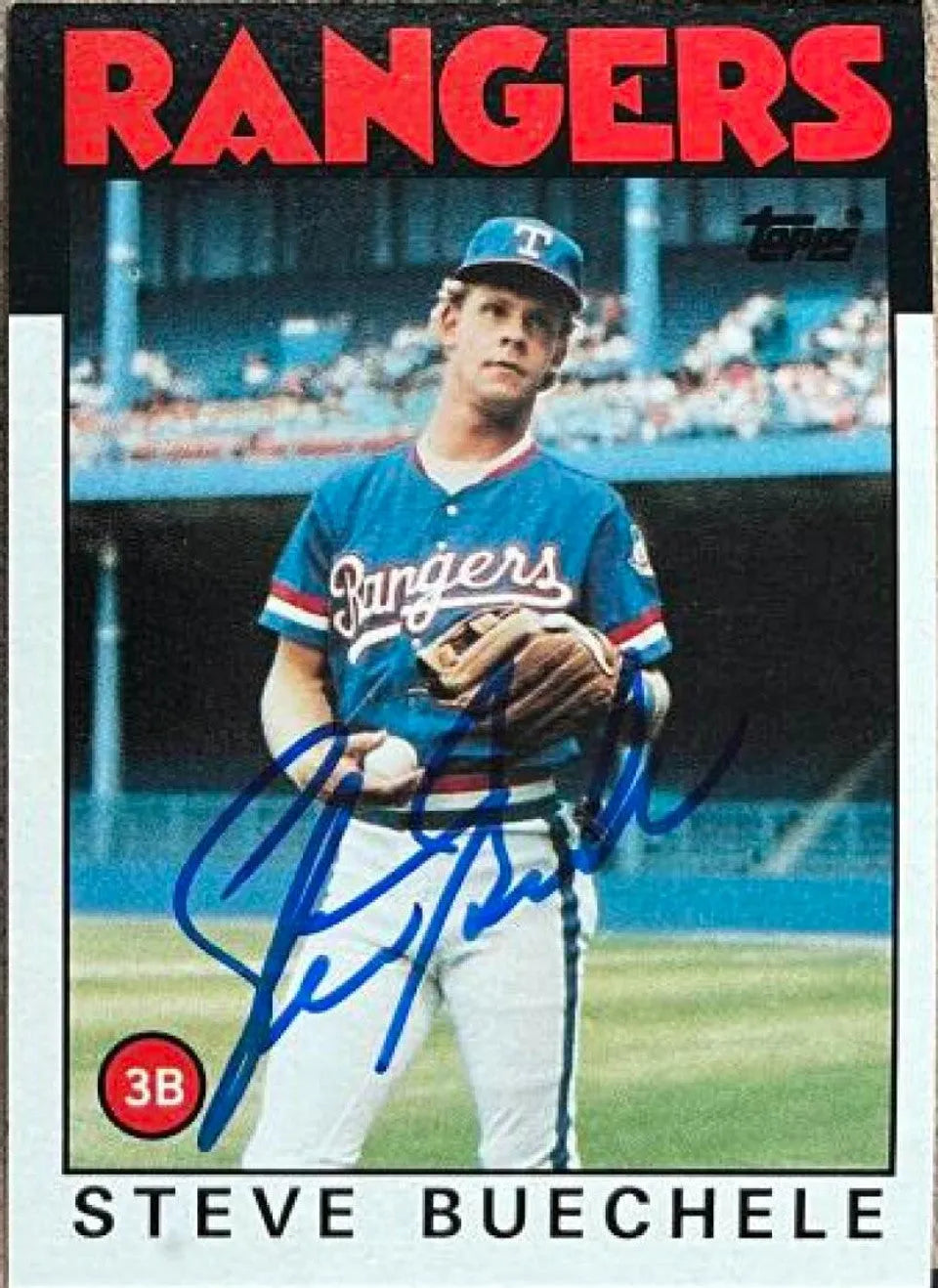 スティーブ・ブエチェル直筆サイン入り 1986 Topps ベースボールカード - テキサス・レンジャーズ