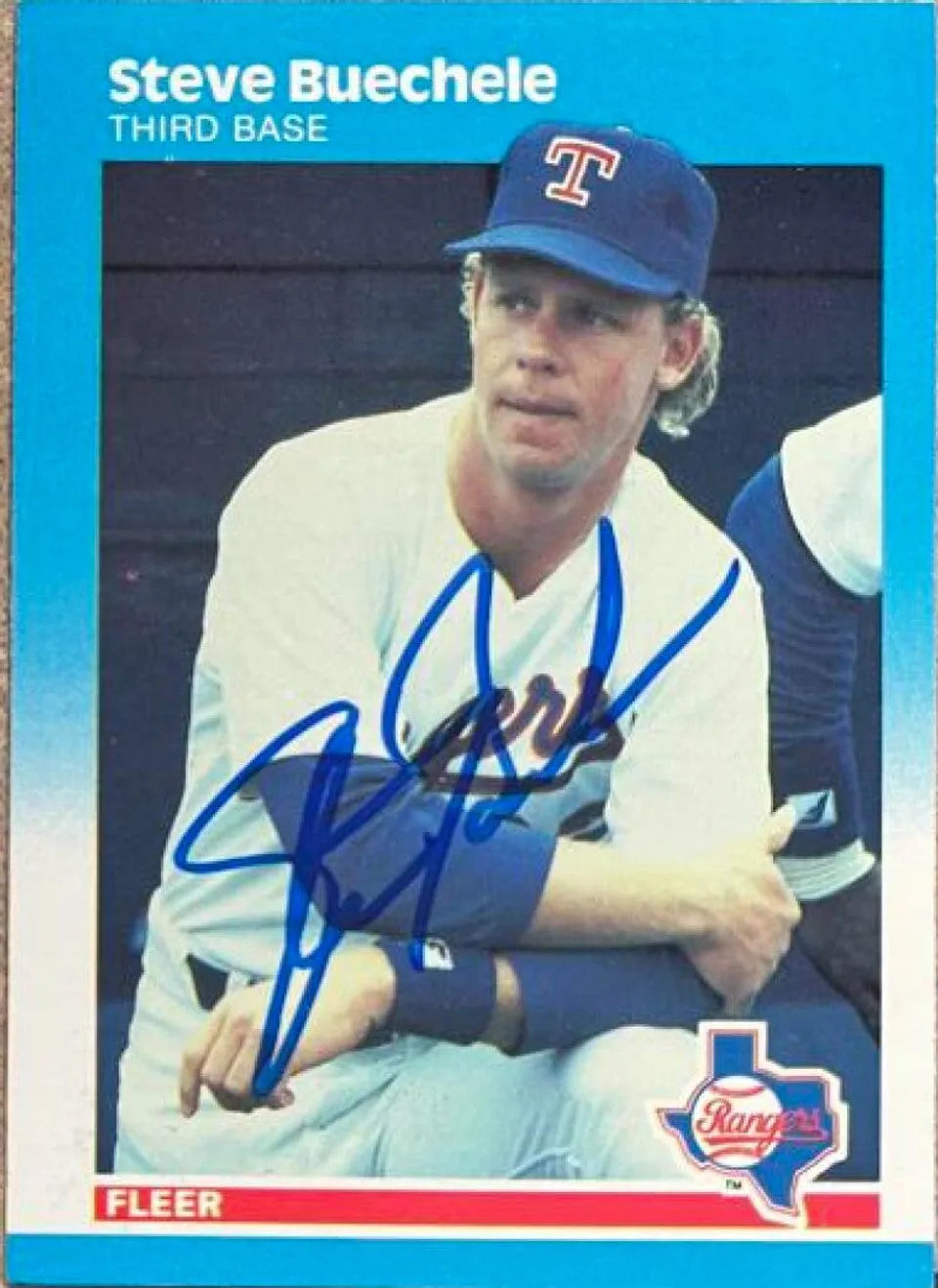 Steve Buechele Signed 1987 Fleer Glossy Baseball Card - Texas Rangers