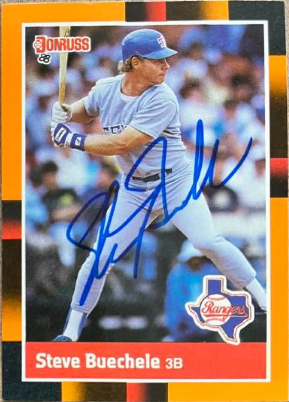 Steve Buechele Signed 1988 Donruss Baseball's Best Baseball Card - Texas Rangers