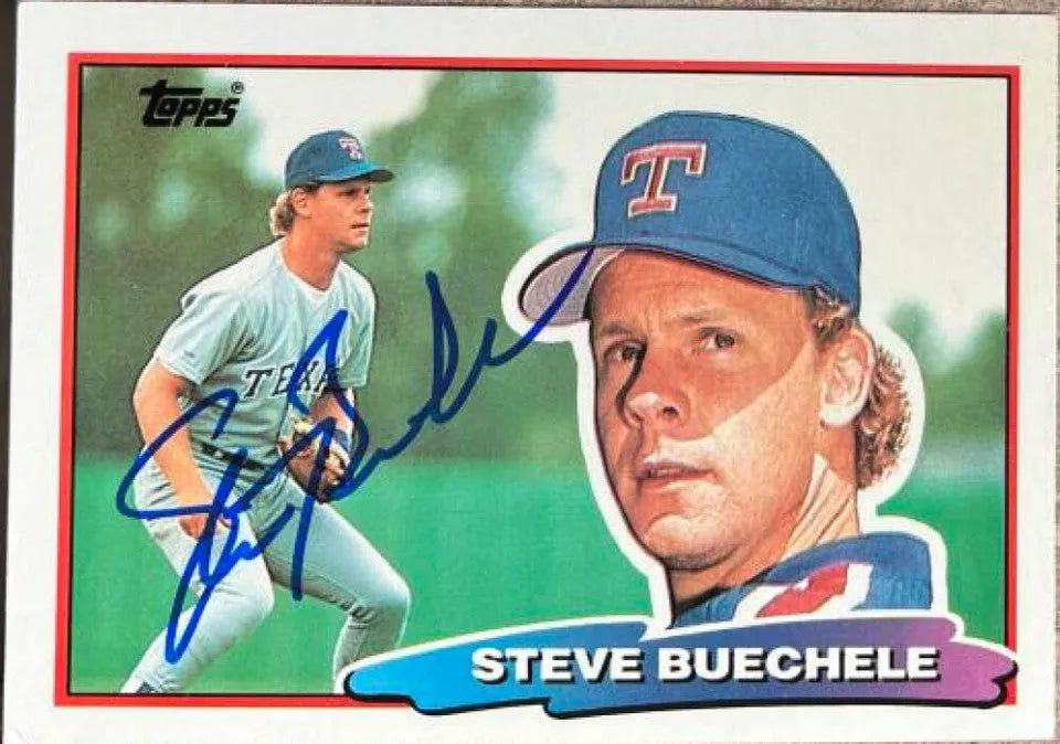 スティーブ・ブエチェル直筆サイン入り 1988 Topps ビッグ ベースボール カード - テキサス レンジャーズ