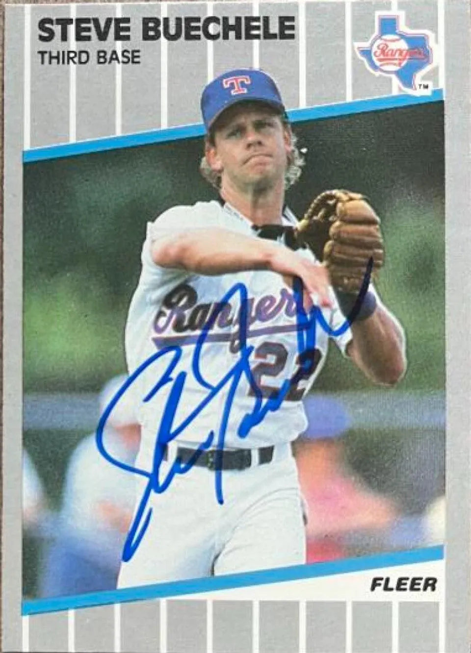 Steve Buechele Signed 1989 Fleer Baseball Card - Texas Rangers