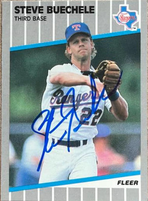 Steve Buechele Signed 1989 Fleer Glossy Baseball Card - Texas Rangers