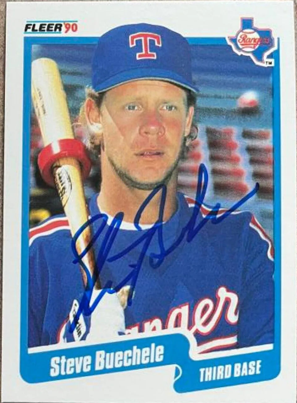 Steve Buechele Signed 1990 Fleer Baseball Card - Texas Rangers