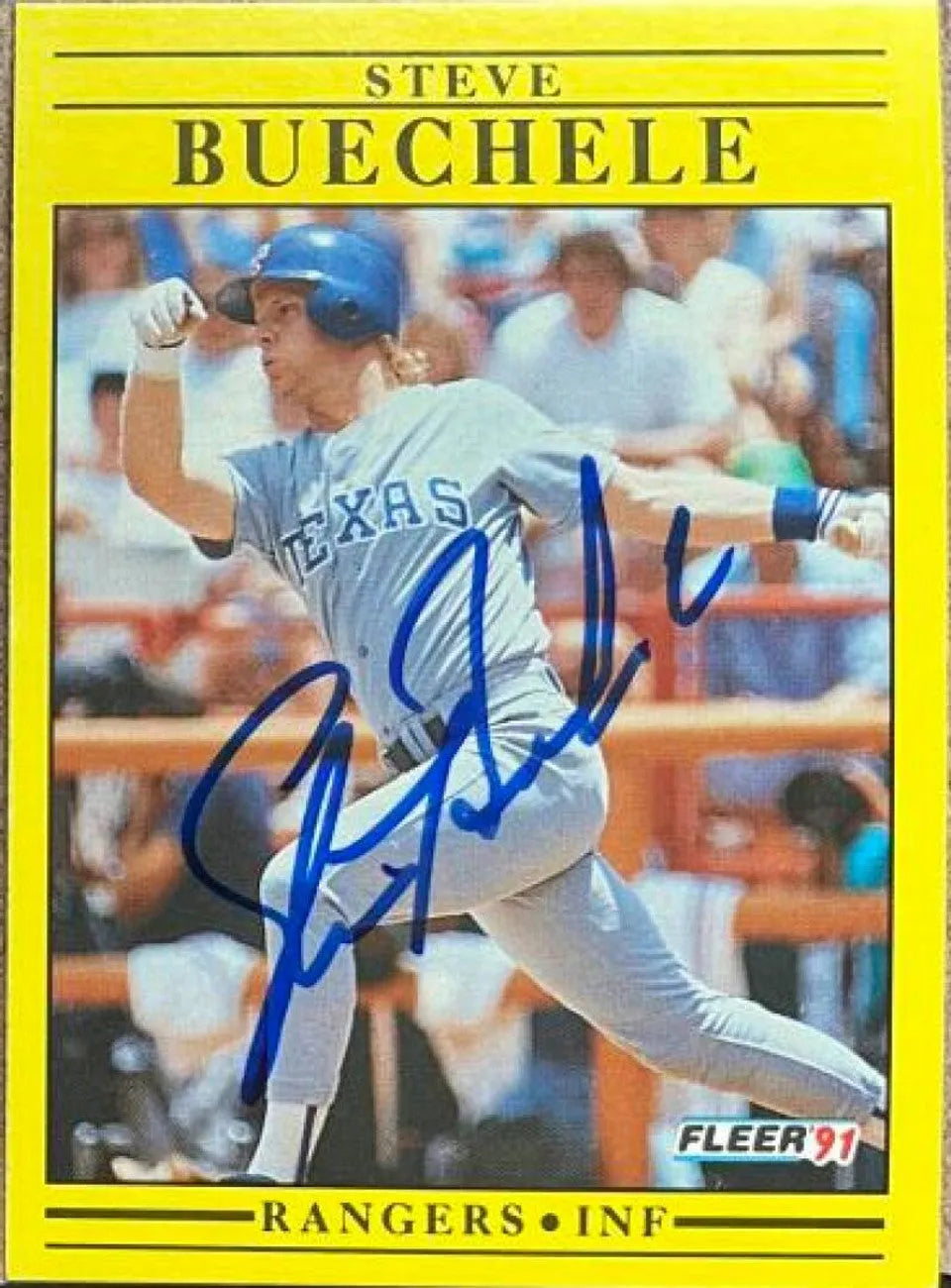 Steve Buechele Signed 1991 Fleer Baseball Card - Texas Rangers