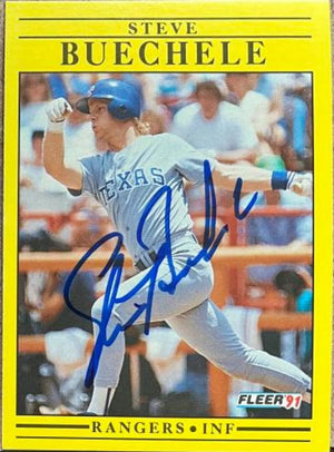 Steve Buechele Signed 1991 Fleer Baseball Card - Texas Rangers