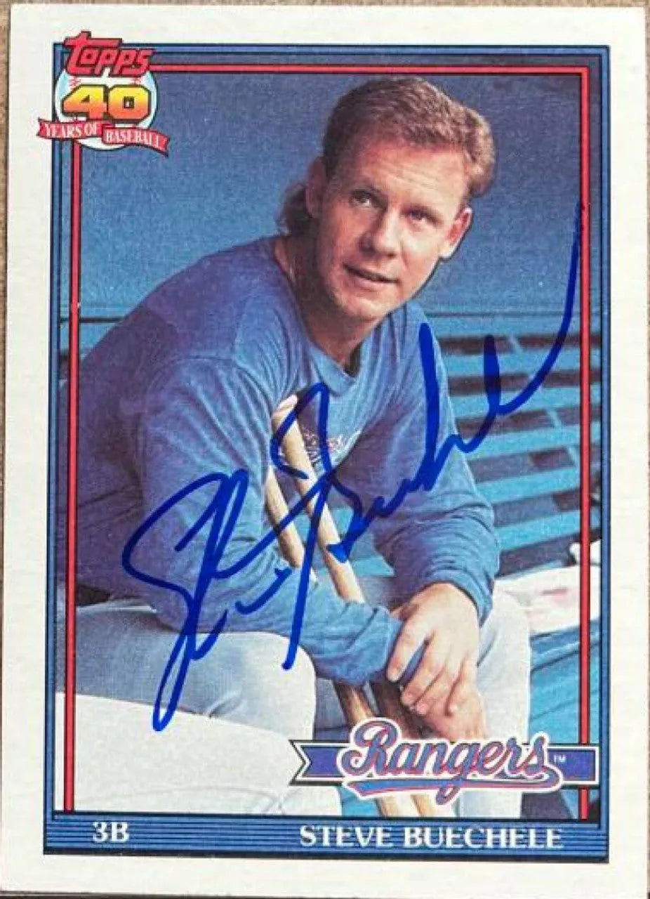 スティーブ・ブエチェル直筆サイン入り 1991 Topps ベースボールカード - テキサス・レンジャーズ