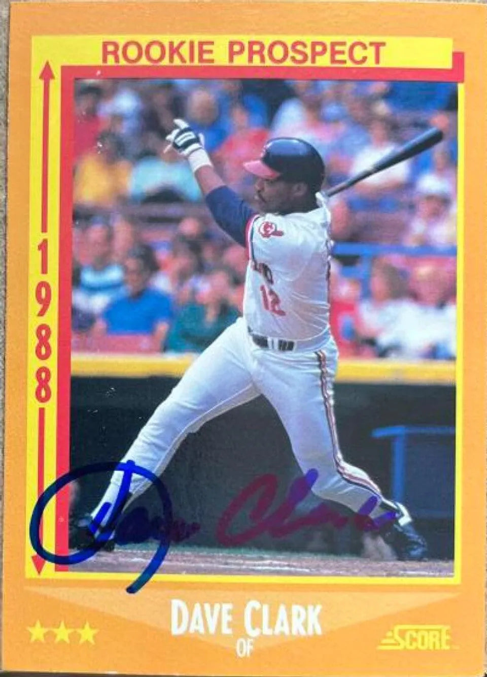 Dave Clark Signed 1988 Score Baseball Card - Cleveland Indians