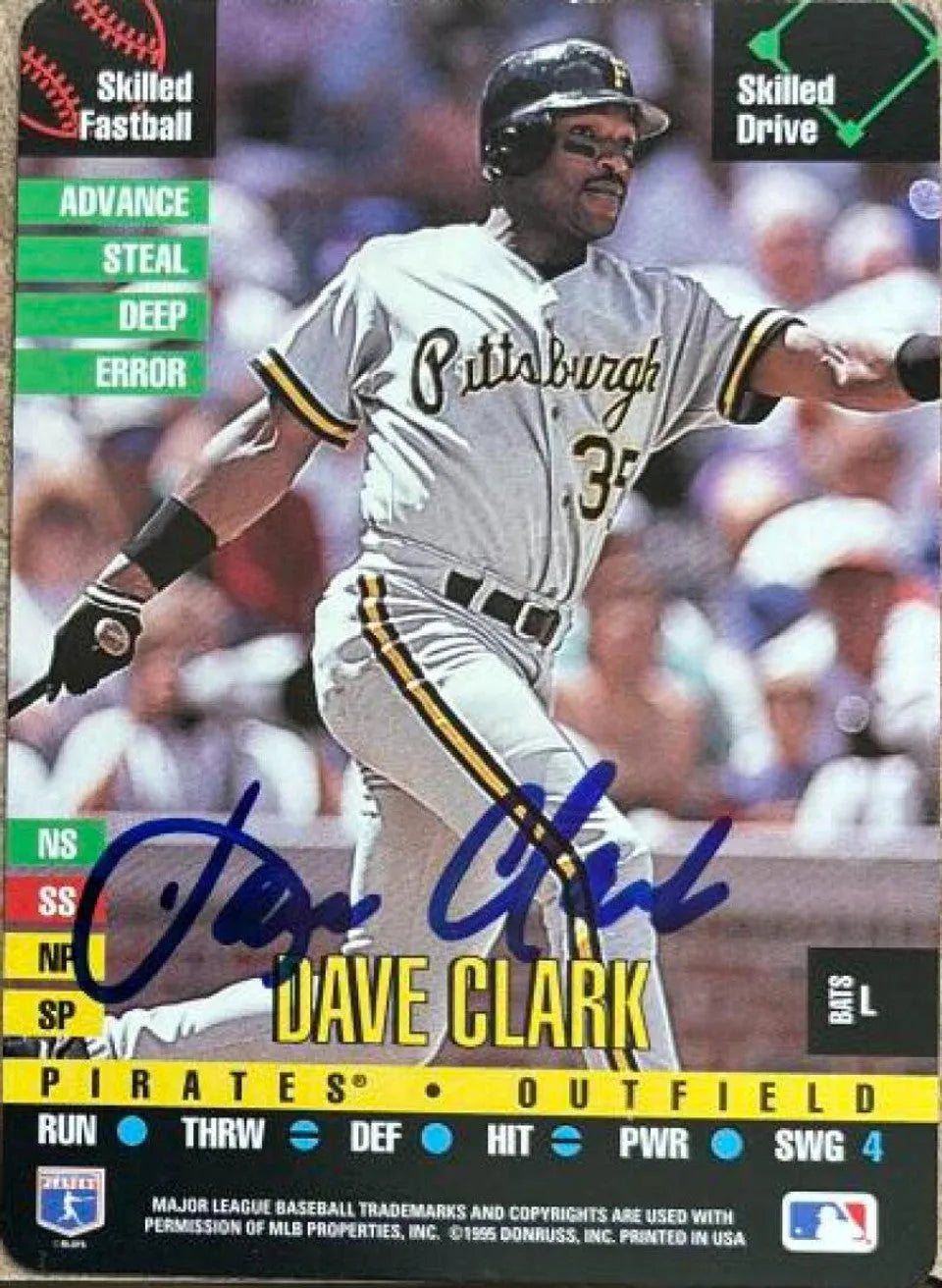 Dave Clark Signed 1995 Donruss Top of the Order Baseball Card - Pittsburgh Pirates