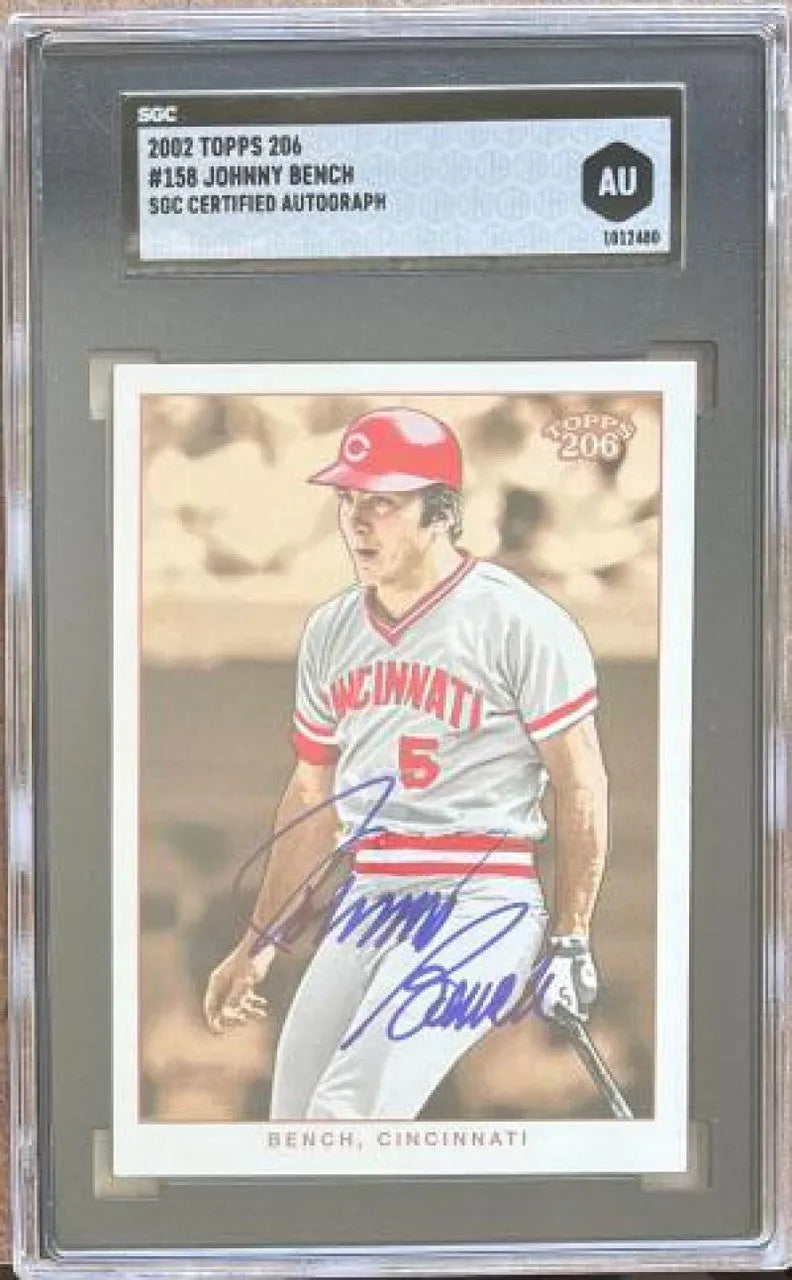 Johnny Bench Signed 2002 Topps 206 Baseball Card - Cincinnati Reds - SGC Authentication