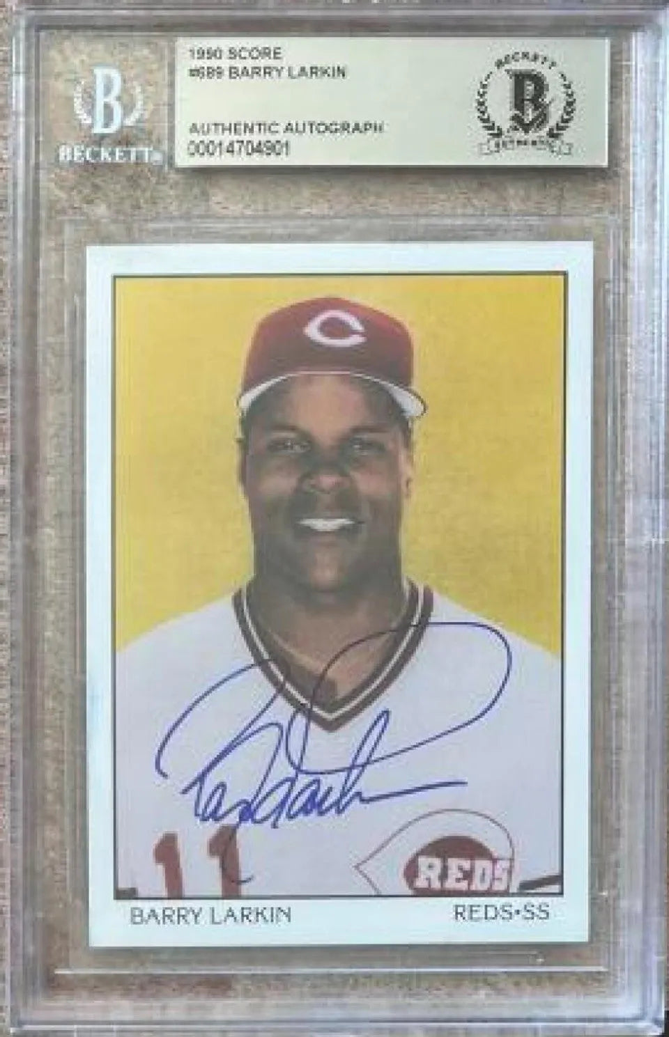 Barry Larkin Signed 1990 Score Baseball Card - Cincinnati Reds - Beckett Authentication