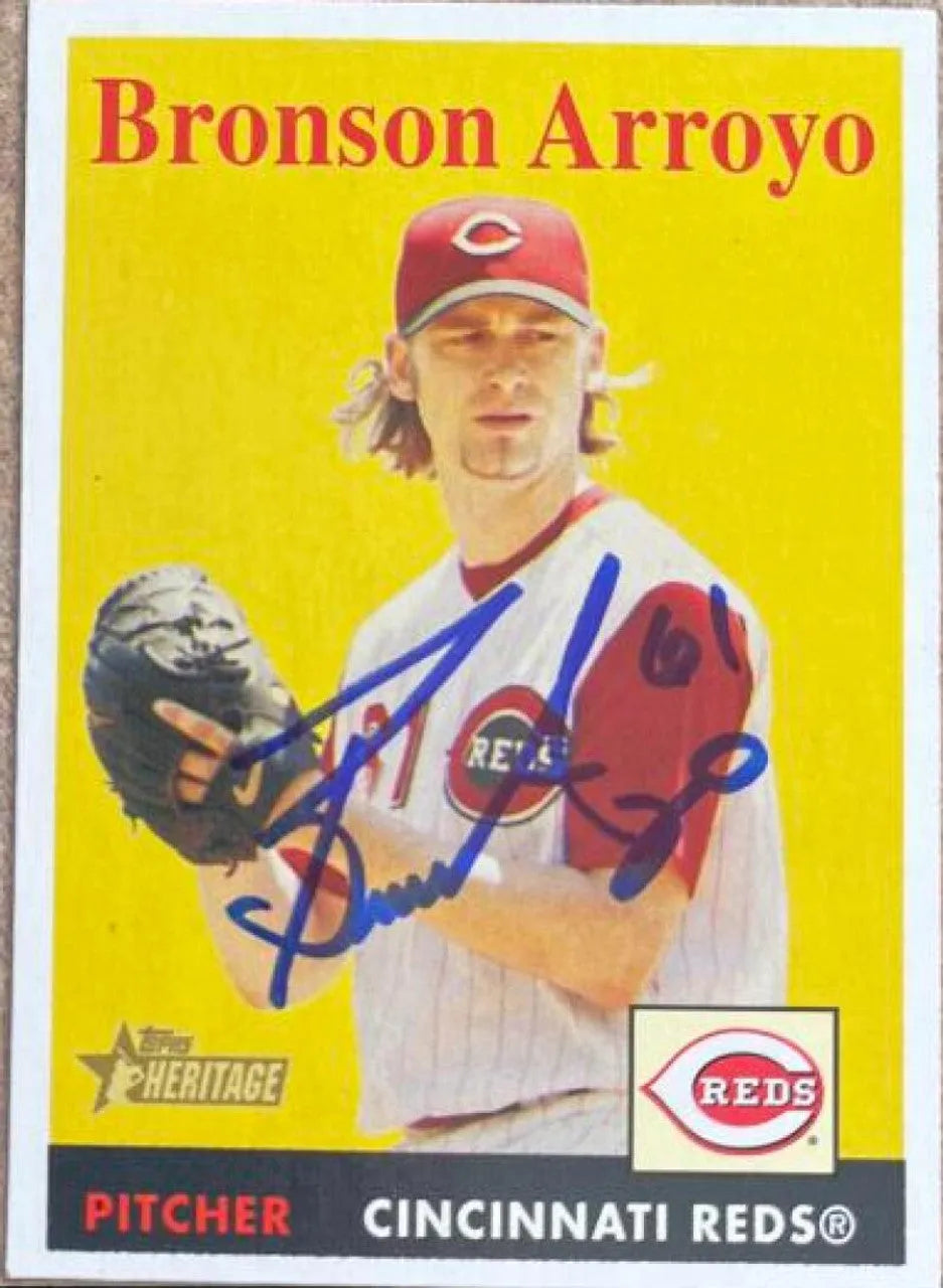 Bronson Arroyo Signed 2007 Topps Heritage Baseball Card - Cincinnati Reds