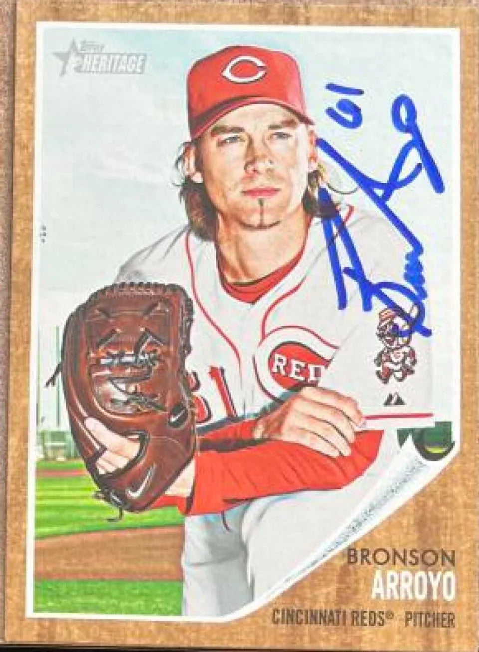 Bronson Arroyo Signed 2011 Topps Heritage Baseball Card - Cincinnati Reds