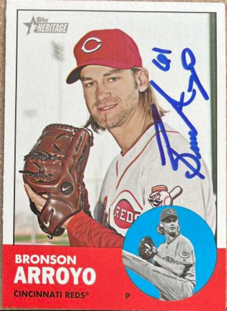 Bronson Arroyo Signed 2012 Topps Heritage Baseball Card - Cincinnati Reds