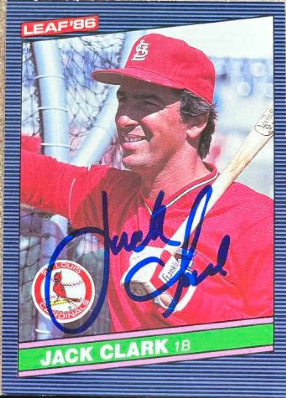 Jack Clark Signed 1986 Leaf Baseball Card - St Louis Cardinals