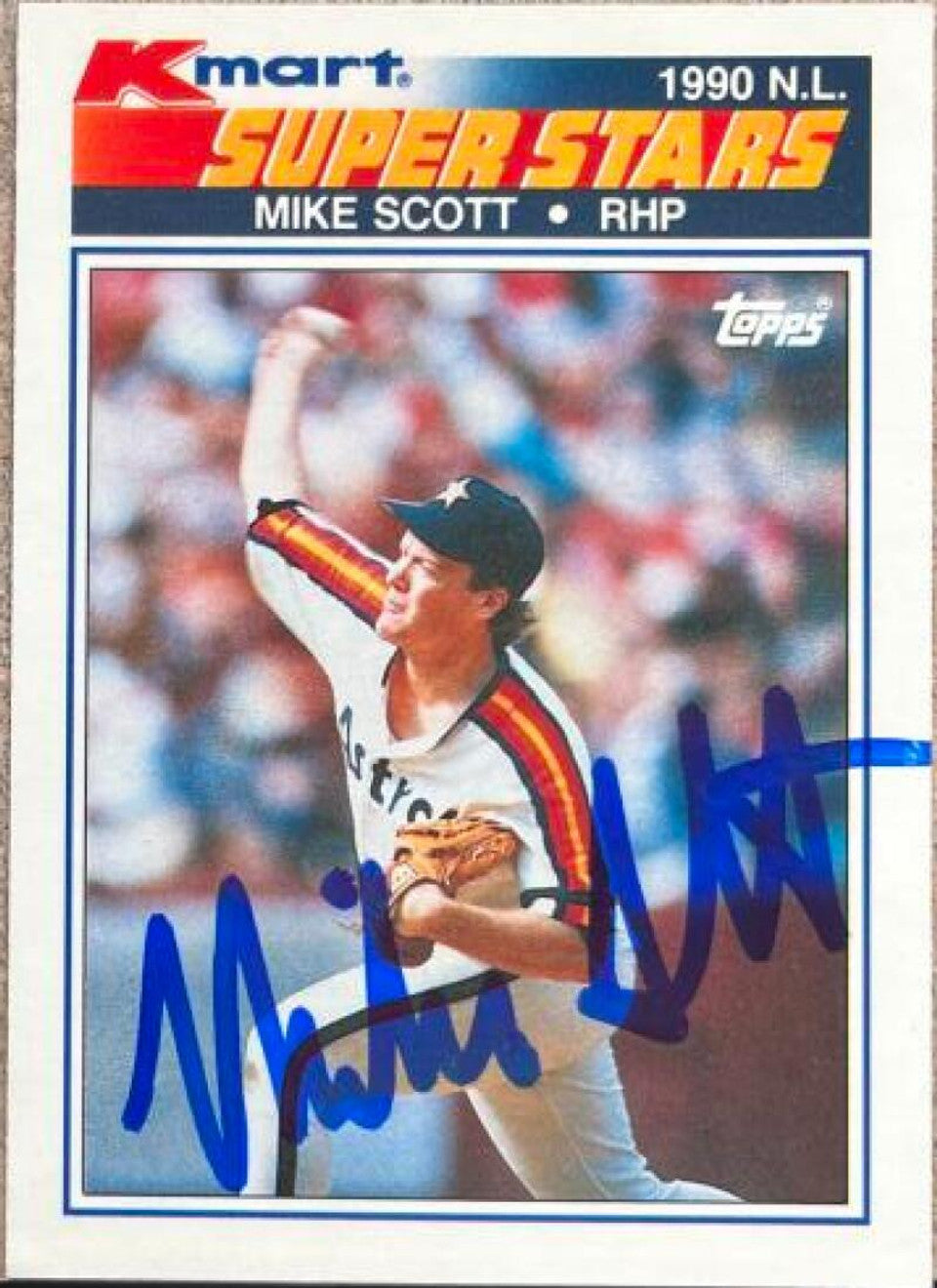 マイク・スコット サイン入り 1990 Topps K-Mart スーパースターズ ベースボールカード - ヒューストン・アストロズ