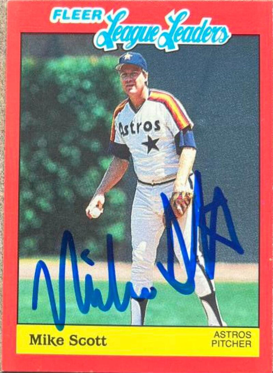 Mike Scott Signed 1989 Fleer League Leaders Baseball Card - Houston Astros