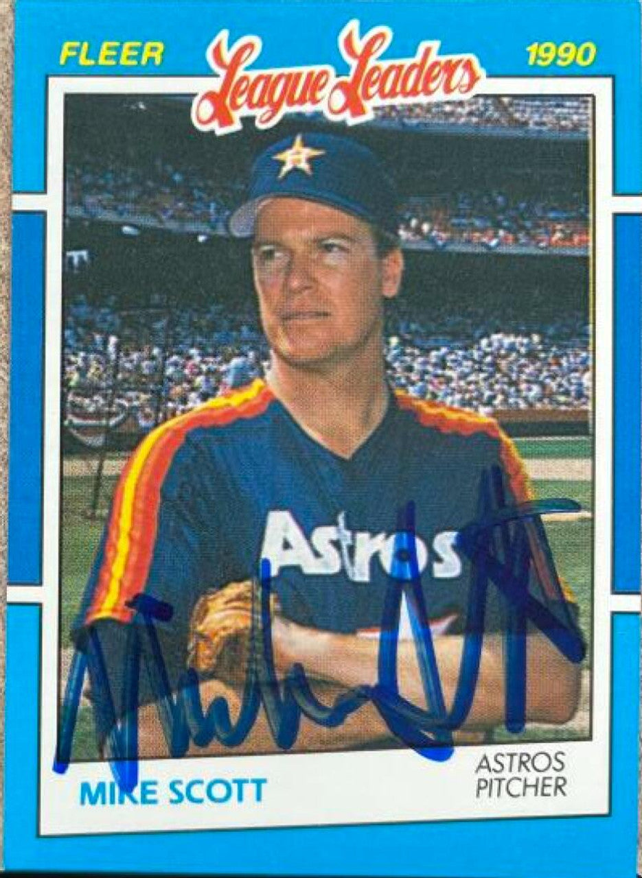 Mike Scott Signed 1990 Fleer League Leaders Baseball Card - Houston Astros