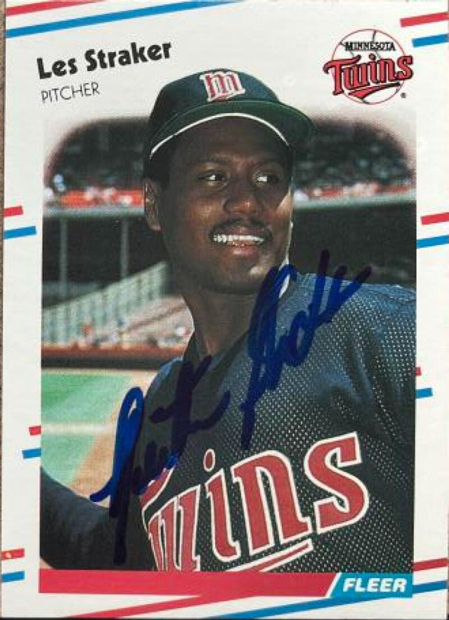 Les Straker Signed 1988 Fleer Baseball Card - Minnesota Twins