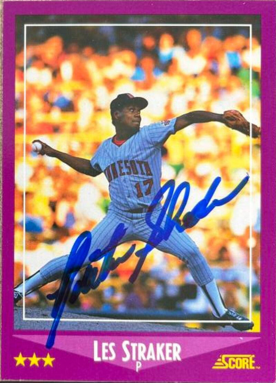 Les Straker Signed 1988 Score Baseball Card - Minnesota Twins