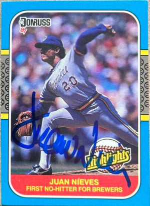 Juan Nieves Signed 1987 Donruss Highlights Baseball Card - Milwaukee Brewers