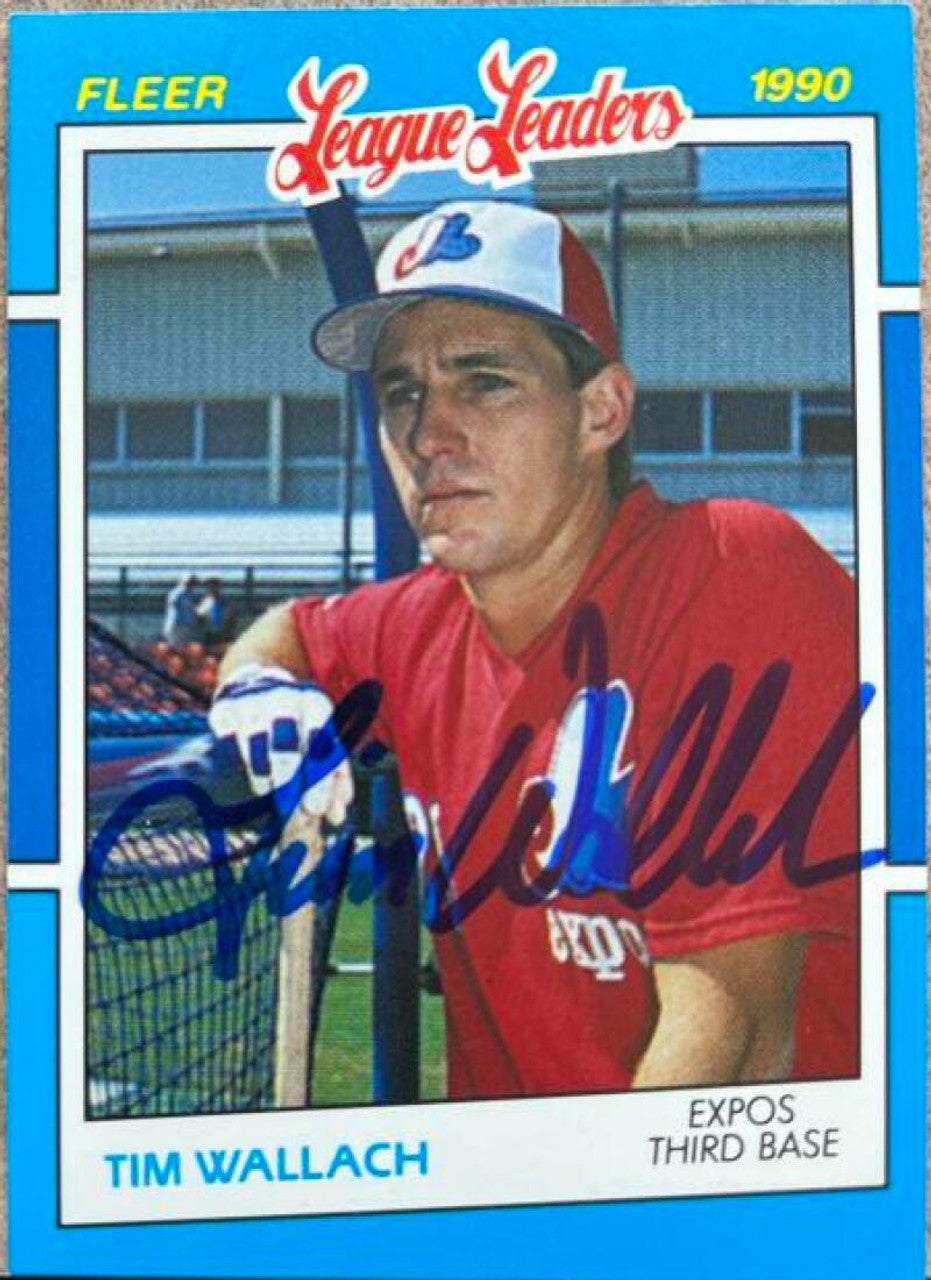 Tim Wallach Signed 1990 Fleer League Leaders Baseball Card - Montreal Expos