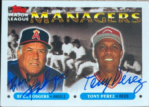 Bob "Buck" Rodgers & Tony Perez Dual Signed 1993 Topps Baseball Card - California Angels & Cincinnati Reds