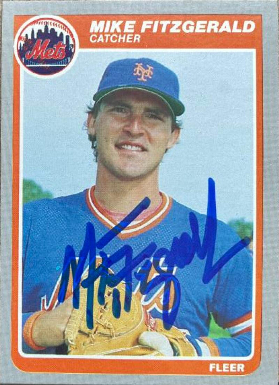 マイク・フィッツジェラルド サイン入り 1985 年 Fleer ベースボールカード - ニューヨーク・メッツ