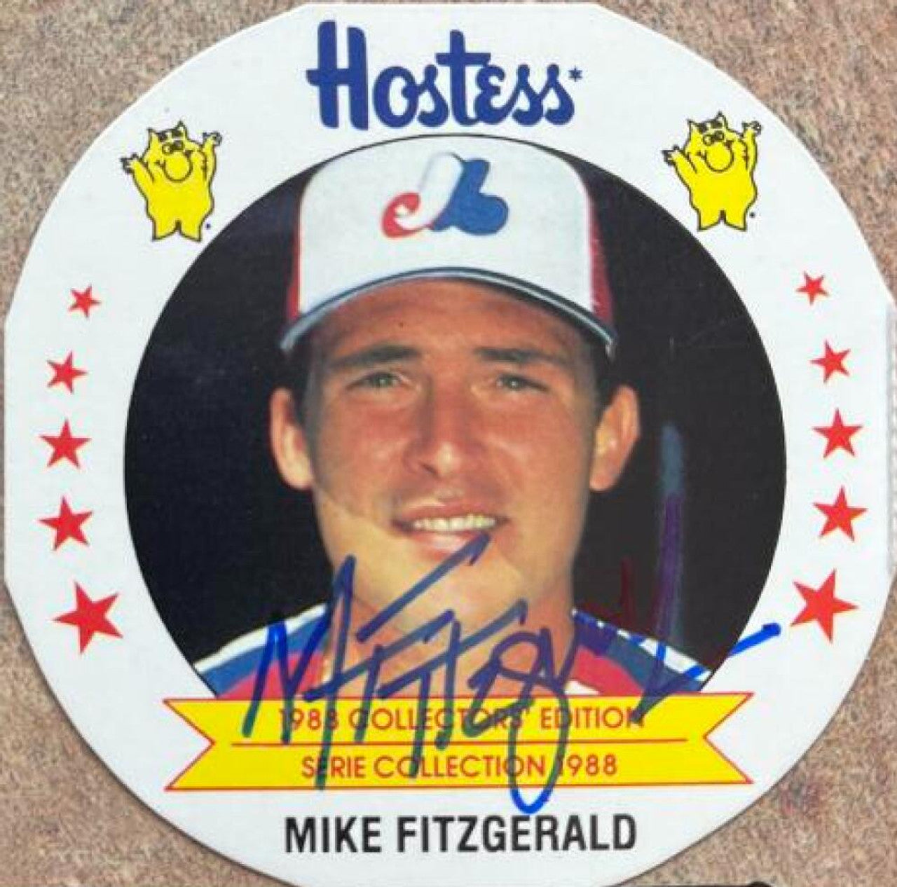 Mike Fitzgerald Signed 1988 Hostess Discs Baseball Card - Montreal Expos