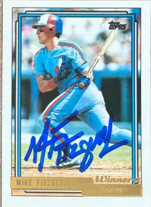 Mike Fitzgerald Signed 1992 Topps Gold Winner Baseball Card - Montreal Expos