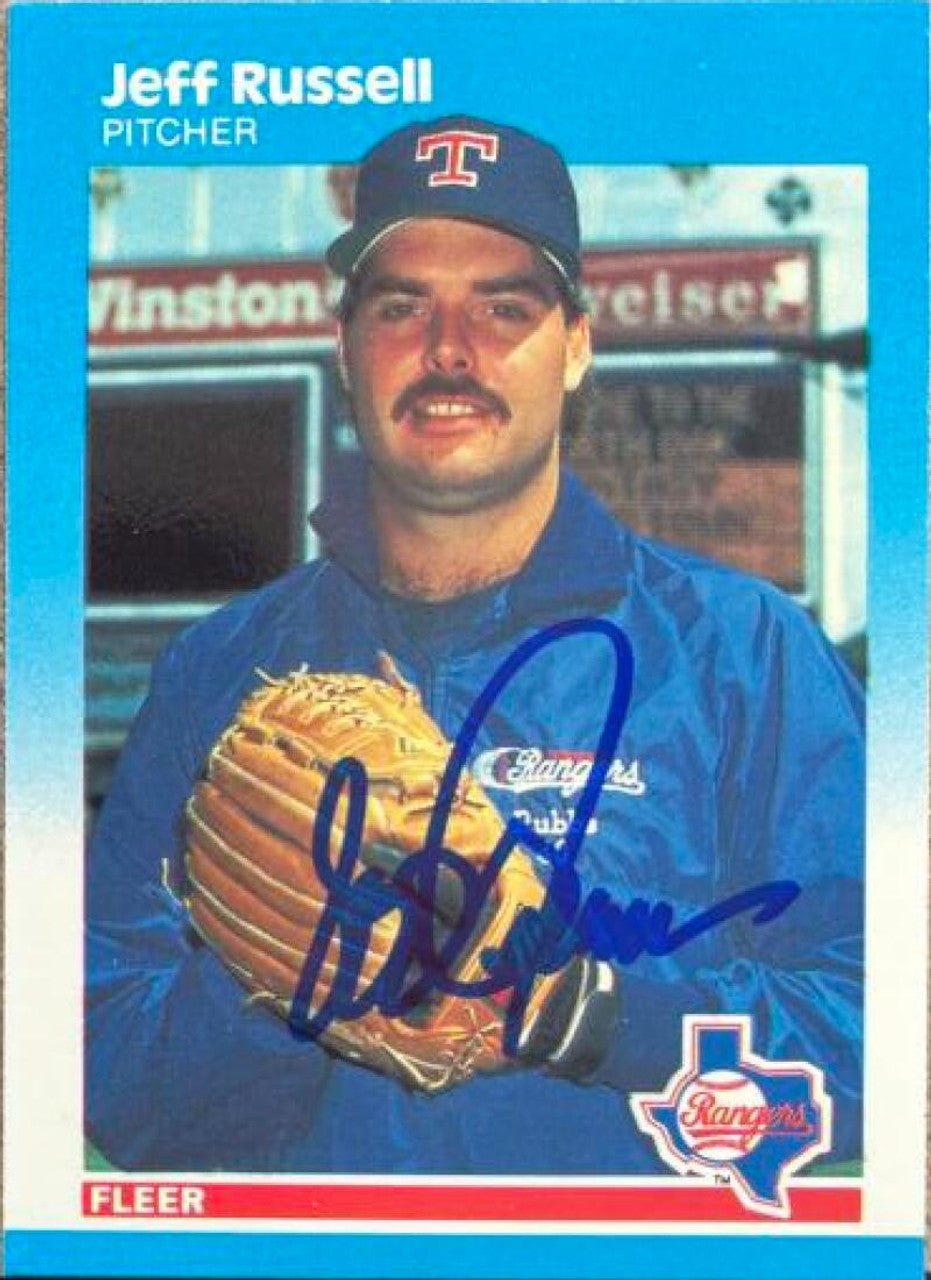 Jeff Russell Signed 1987 Fleer Glossy Baseball Card - Texas Rangers