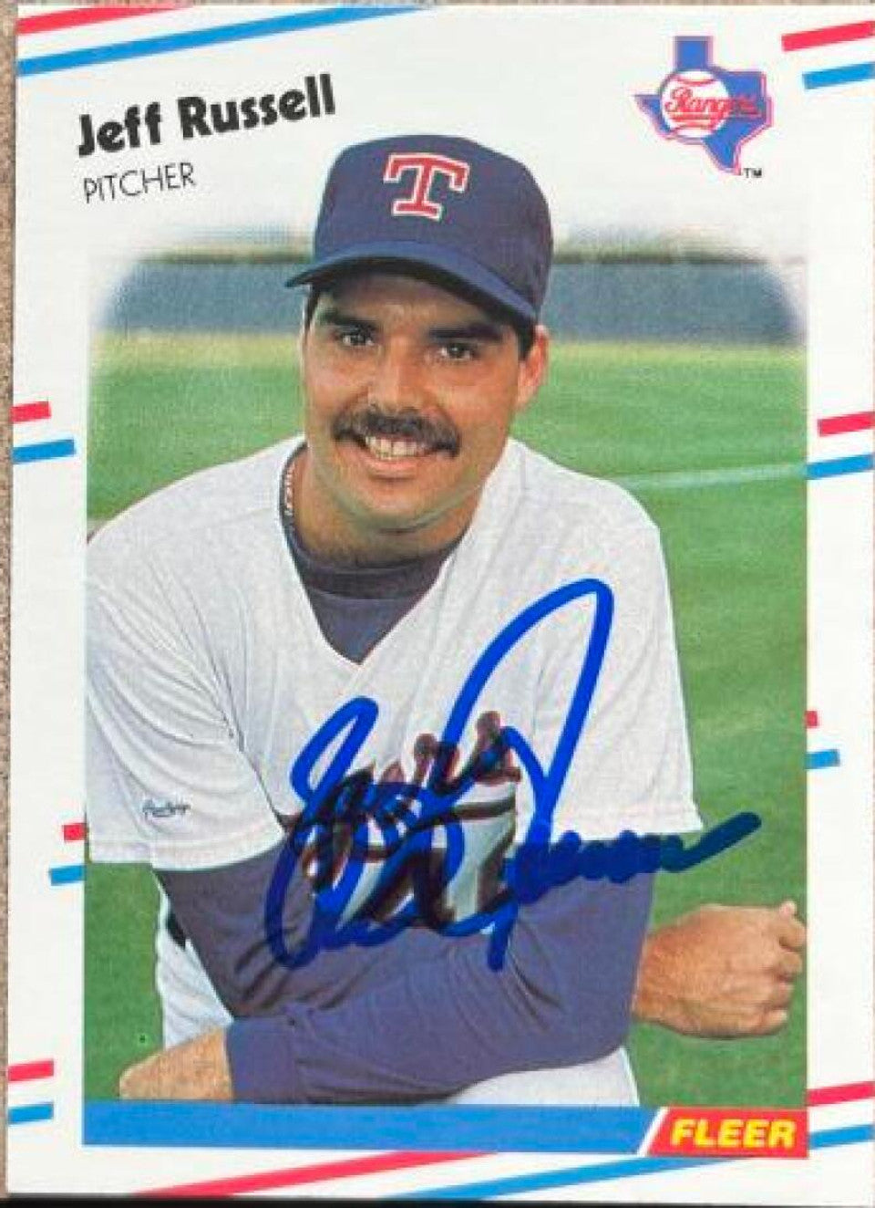 Jeff Russell Signed 1988 Fleer Glossy Baseball Card - Texas Rangers