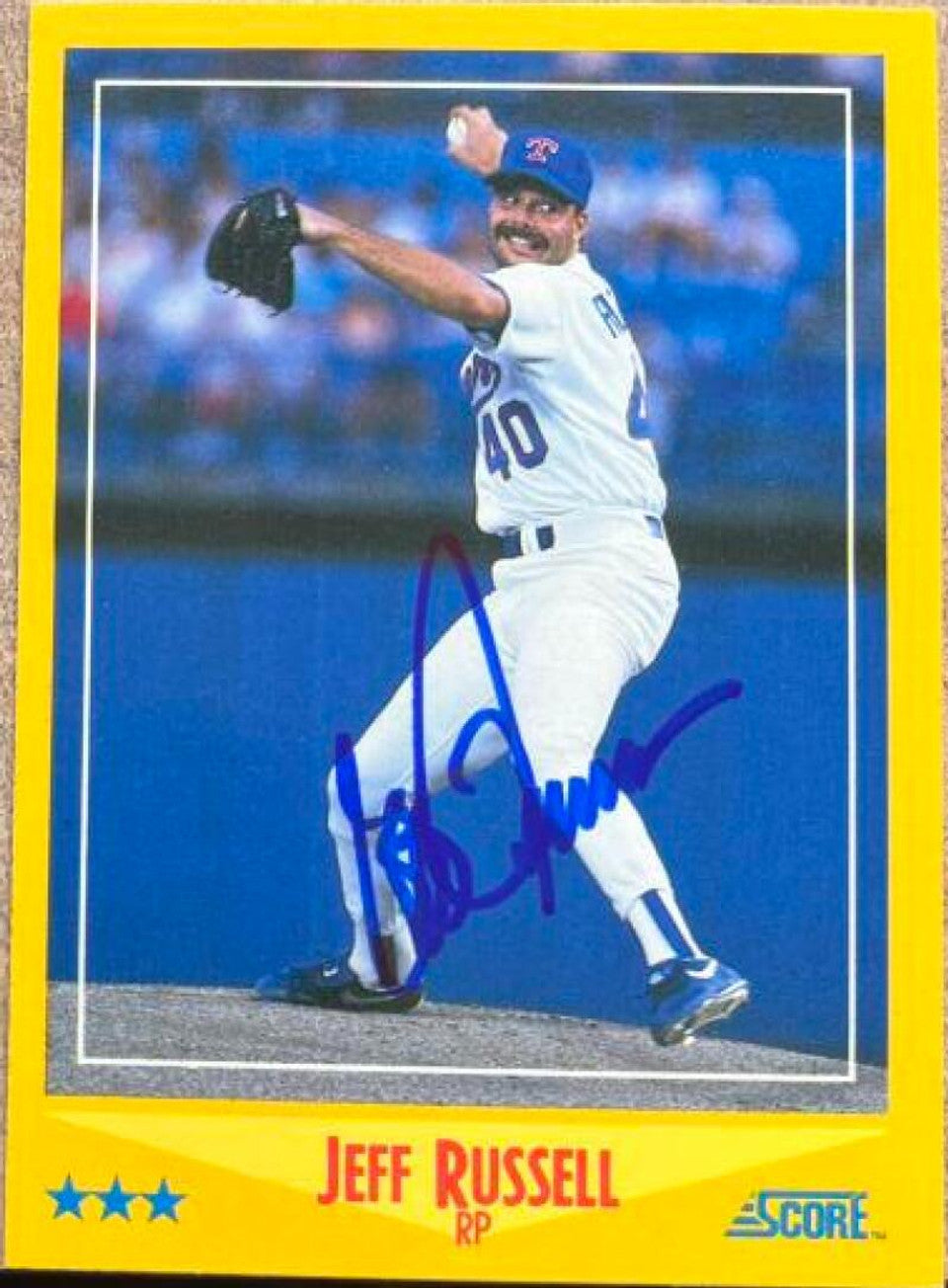 Jeff Russell Signed 1988 Score Baseball Card - Texas Rangers