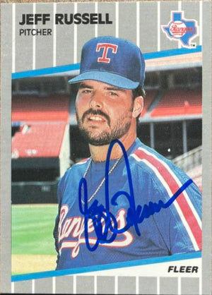 Jeff Russell Signed 1989 Fleer Glossy Baseball Card - Texas Rangers