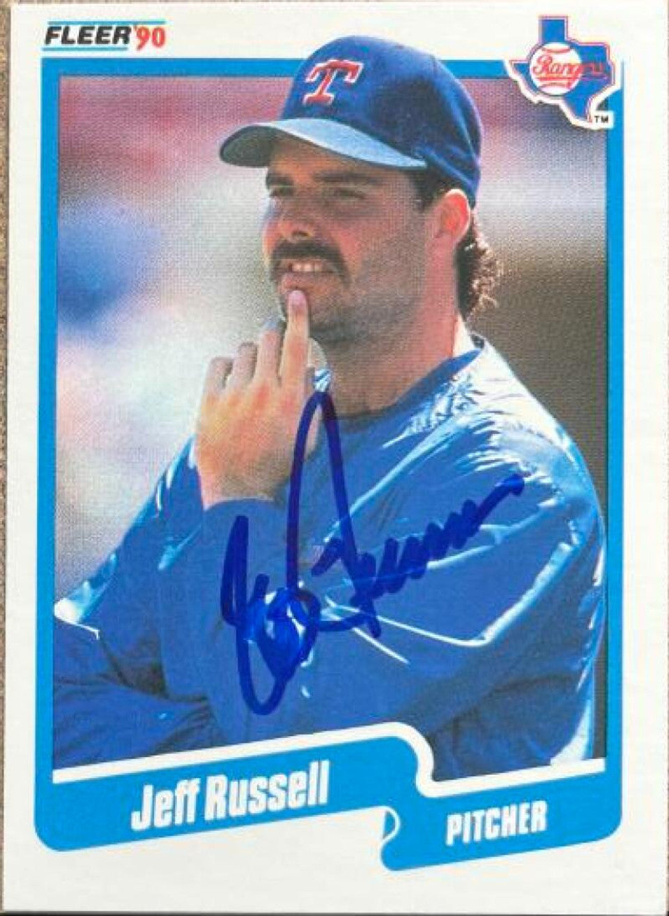 Jeff Russell Signed 1990 Fleer Baseball Card - Texas Rangers #312