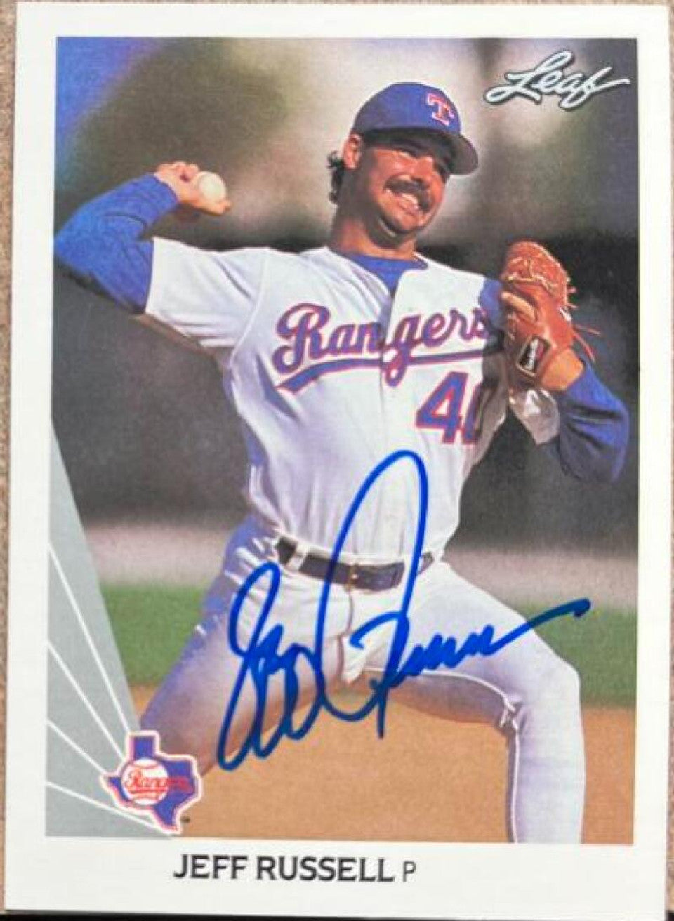 Jeff Russell Signed 1990 Leaf Baseball Card - Texas Rangers #152