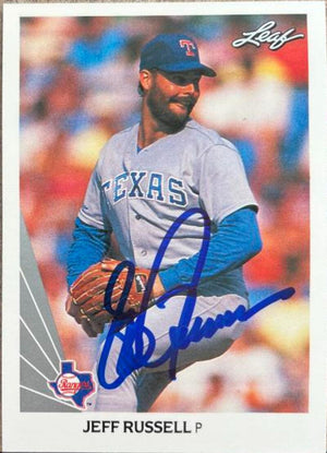 Jeff Russell Signed 1990 Leaf Baseball Card - Texas Rangers #442